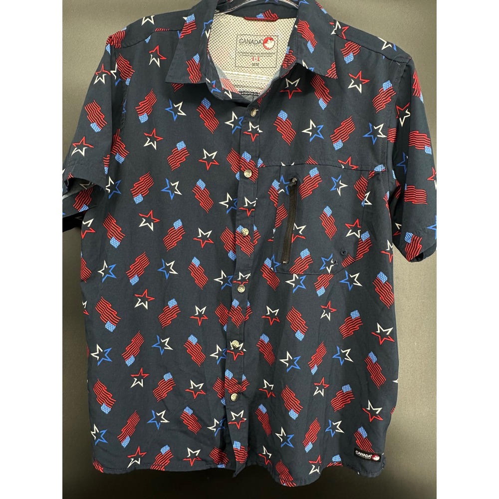 Canada Weather Gear Mens American Flag Stars‎ Button Down Shirt Navy Blue Medium
